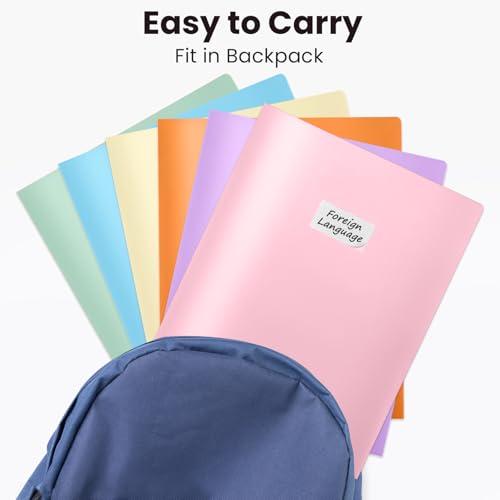 Sooez 6Pack Folders with Pockets, Pocket Folders with Extra Labels, Plastic Folders with Pockets, 2 Pocket Folders Bulk, Heavy Duty File Folders, School Folders Business Folder Office Filing Supplies - color: Candy Colors