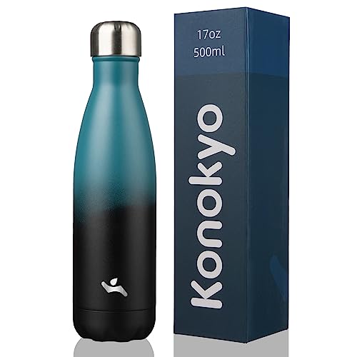 Konokyo Insulated Water Bottles,17 oz Double Wall Stainless Steel Vacumm Metal Flask for Sports Travel,Indigo Black - color: Indigo Black, size: 17 Ounces