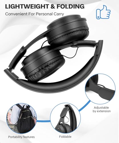 Kids Bluetooth Headphones, Over Ear Children's Wireless Bluetooth 5.3 Headsets, Built-in Mic, Comfortable Wear & HD Sound, Kids Headphones for Boys Girls School Travel iPad Tablet (Black) - color: Black