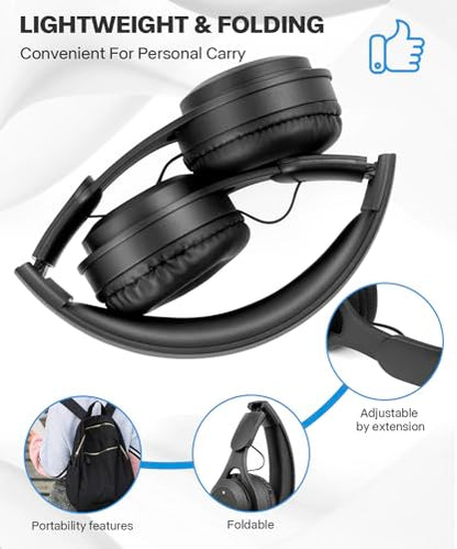 Kids Bluetooth Headphones, Over Ear Children's Wireless Bluetooth 5.3 Headsets, Built-in Mic, Comfortable Wear & HD Sound, Kids Headphones for Boys Girls School Travel iPad Tablet (Black) - color: Black