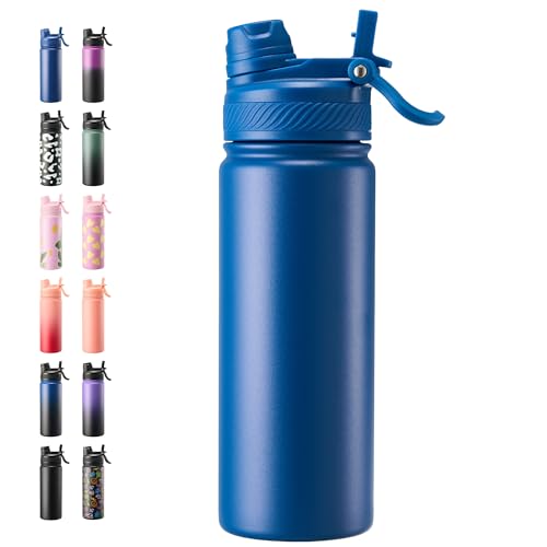 Fijinhom 18 oz Insulated Water Bottle, 2-in-1 Straw and Spout Lid Stainless Steel Thermos, Leak-Proof, Double Wall Vacuum Flask, Keep Cold 24H for Outdoor, Sports, Travel, School (Blue) - color: Blue, size: 18 Ounces