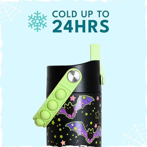 Elemental Insulated Kids Water Bottle, Stainless Steel Water Bottle with Straw Lid & Pop-It Handle, Leak-Proof Water Bottles for School, Boys or Girls, Travelling and Sports, 18oz - Glow Bats - color: Glow Bats