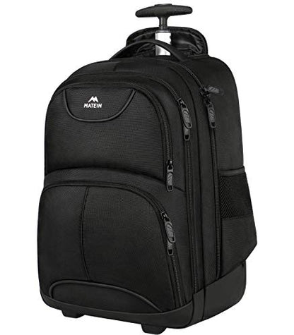 MATEIN Wheeled Backpack, 18 inch Laptop Backpack with Wheels | Backpack with Wheels, 17 inch Laptop Backpack, 36 L Main Compartment, Breathable Adjustable Straps, Rolling Travel Bag - color: Black, size: 18-inch