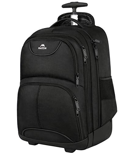 MATEIN Wheeled Backpack, 18 inch Laptop Backpack with Wheels | Backpack with Wheels, 17 inch Laptop Backpack, 36 L Main Compartment, Breathable Adjustable Straps, Rolling Travel Bag - color: Black, size: 18-inch