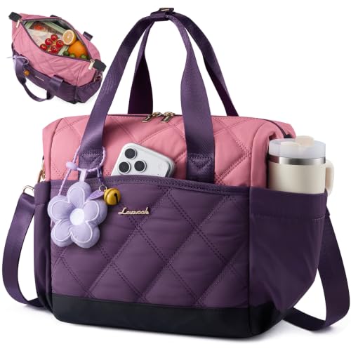 LOVEVOOK Insulated Lunch Bag Women, Adult Lunch Box for Women Work, Large Leakproof Cooler lunch Bags for Picnic Beach Family College, Lunch Teacher Tote Bag with Adjustable Shoulder Strap Cup Holder - color: mulled wine - deep berry, size: Large —14L
