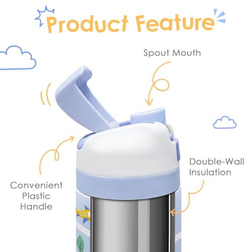 Construction Kids Insulated Stainless Steel Water Bottle 16 Oz, Travel Tumbler for School, Sports for Boys, Birthday, Back To School - color: Construction