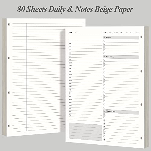 [EMSHOI Daily Planner Refill 8.5" X 11.5", 80 Sheets, 160 Pages Ring Binder Planner Inserts, Thick Cream Color Refill Paper, 100 GSM Loose Leaf, Paper Refills with Gift Box] | Ring Binder Notebook Inserts, 100 GSM Loose Leaf Paper, Refillable, Schedules,