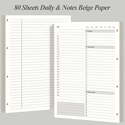 [EMSHOI Daily Planner Refill 8.5" X 11.5", 80 Sheets, 160 Pages Ring Binder Planner Inserts, Thick Cream Color Refill Paper, 100 GSM Loose Leaf, Paper Refills with Gift Box] | Ring Binder Notebook Inserts, 100 GSM Loose Leaf Paper, Refillable, Schedules,