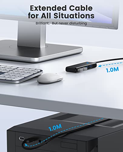 ORICO USB 3.0 Hub, 4-Port USB Hub with 3.3Ft Cable, Ultra Slim USB-Splitter for Laptop MacBook Pro, iMac, Surface Pro, XPS, PS5，PC, Flash Drive, Mobile HDD - size: 3.3Ft