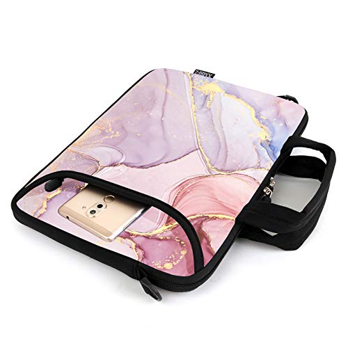 15.6" laptop sleeve laptop bag chromebook case adjustable shoulder strap with handle accessory pocket (Pink marble) - color: Pink Marble