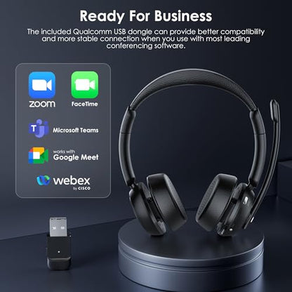 Upgrade ANC & ENC Wireless Headset with Mic for Work(Flip-to-Mute & Dongle) | Headset with Microphone for PC, Bluetooth 5.4 Noise Cancelling Headphones with Mic for Call Center/Home/Computer/Phones