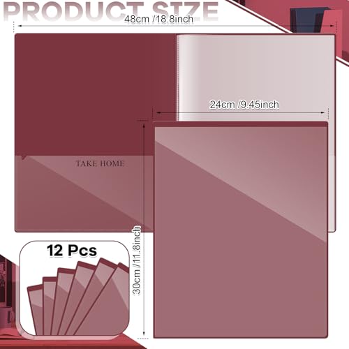 Henoyso 12 Pcs School and Home 2 Pocket Folders with 4 Clear Inner Pockets Plastic Heavy Duty Homework Folders Parent Teacher Communication for Student Home Office Classroom,11 x 9 Inch (Dark Red) - color: Dark Red