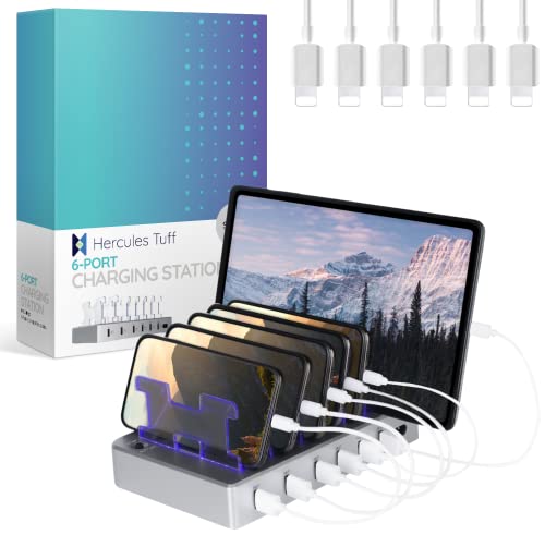 Charging Station for Multiple Devices – 6-Port USB Charging Dock for Apple & Android – Fast Multi-Charger Organizer for Phones, Tablets & More (Silver) - color: Silver