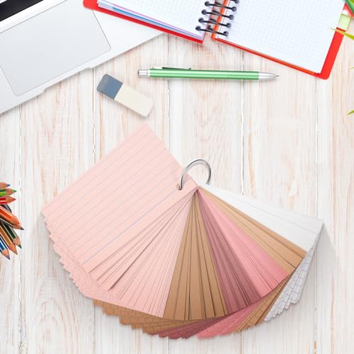 Epakh 300 Pieces Lined Index Cards 180 GSM Thick Flash Cards with Rings Notecards Punched Back to School for Studying Adults Home College Office(3 x 5 Inch,Dark Pink Brown Series) - color: Yellow Series, size: 3 x 5 Inch