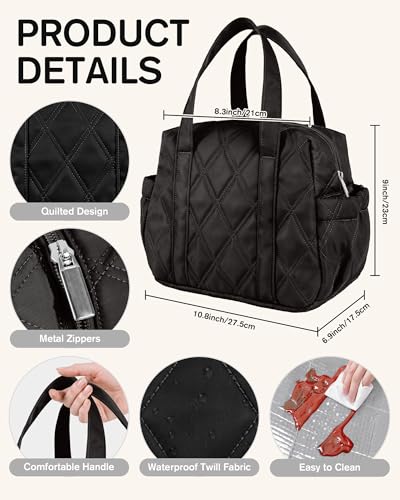 Quilted Puffer Lunch Bag for Women, Insulated Lunch Tote with Foil Lining, Leak-Resistant Reusable Lunch Cooler Bag, Roomy Soft Lunch Box for Work, School, Picnic and Travel (Black) - color: Black