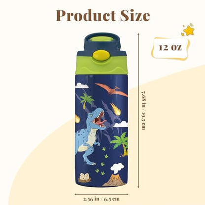 Dinosaur Gifts for Boys Girls - 12oz Kids Water Bottle with Straw, Dino Stainless Steel Water Bottle, Insulated, Leak-proof, BPA-free, Pop-up Straw Lid, for School - Children Birthday Gift Cup(1pc) - color: Dinosaur