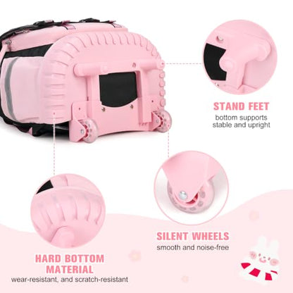 Bevalsa Rolling Backpack for Girls, 3PCS Roller School Backpack Set | with Lunch Box & Pencil Case, Kids Bookbag with Wheels for Teen Girls Elementary Middle High School Students - color: Pink Strawberry