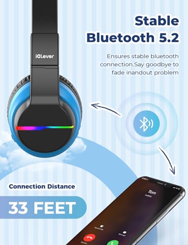 iClever BTH12 Kids Bluetooth Headphones 2 Pack,Colorful LED Lights,74/85dBA Safe Volume,85H Playtime,Bluetooth 5.2,Over Ear Kids Headphones Built-in Mic for iPad/Tablet/Airplane, Pink & Black - color: Pink&Black