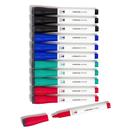 U Brands Dry Erase Markers with Eraser, Whiteboard Markers, Low Odor, Set of 12 (Assorted, Medium Point) - style: 12 Count - Classic Colors