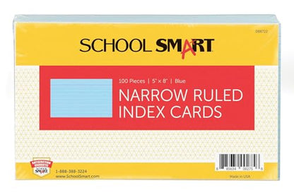 School Smart Ruled Index Cards, 5 x 8 Inches, Blue, Pack of 100 - color: Blue, size: 5 x 8 Inches
