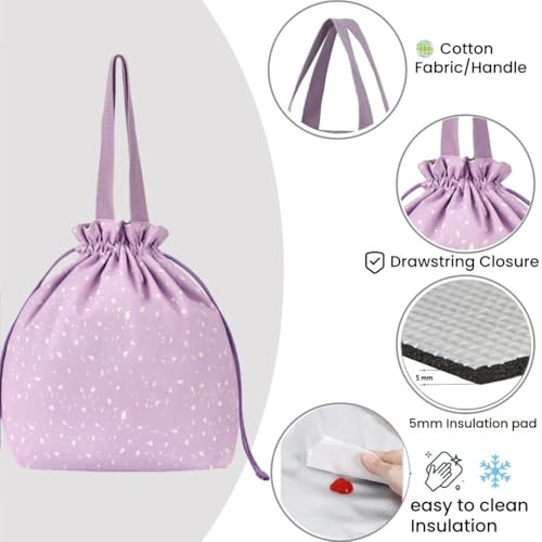 Reusable Lunch Bag,Canvas Drawstring Lunch Bag, Lunch Tote for Work, School, or Picnics, Lightweight & Waterproof, Keeps Food Fresh All Day(Purple) - color: Purple