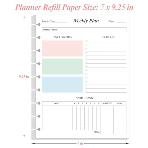9 Disc Weekly Planner Undated Refills - Classic Size 53 Sheets/106 Pages Colorful Weekly Planner for Happy Planners Insert, 100 gsm White Paper, Lasts 1 Year, Undated, 7" x 9.25" - size: 1-Pack, style: 9-Disc/Classic Size