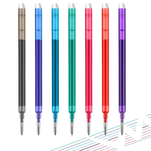 Sabary Erasable Pen Refills 0.7 mm 7 Assorted Colors Gel Ink Refills Medium Fine Point Erasable Pens Refill Compatible with Retractable Click Pens Erasable Pens for Writing Planner(7 Pcs)