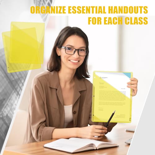 Seajan 48 Pcs Pocket Folders for 3 Ring Binder Clear Plastic Folders Sleeves with 2 Pockets 3 Hole Punch Binder Dividers Poly Slash File Jackets for Office School Document Organizer (Yellow) - color: Yellow
