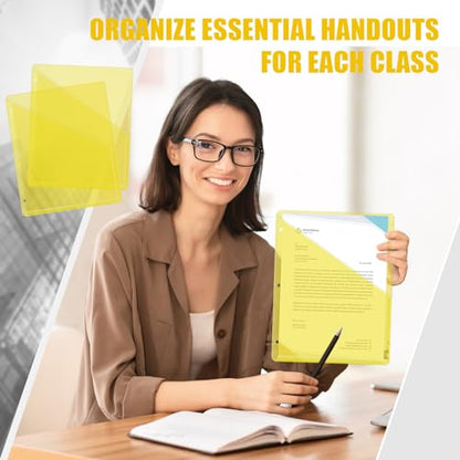 Seajan 48 Pcs Pocket Folders for 3 Ring Binder Clear Plastic Folders Sleeves with 2 Pockets 3 Hole Punch Binder Dividers Poly Slash File Jackets for Office School Document Organizer (Yellow) - color: Yellow