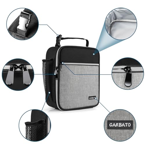 Lunch Bag, Durable Insulated Lunch Box Reusable Adults Tote Bag Lunch Box Durable Reusable for Adults (Black-Light Gray) - color: Black-Light Gray