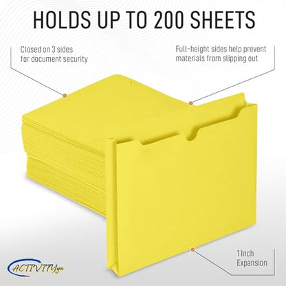Yellow File Jackets, 1 Inch Expansion, Letter Size, Reinforced Straight-Cut Tab, 6 Pack - color: Yellow, style: 1 Inch Expansion