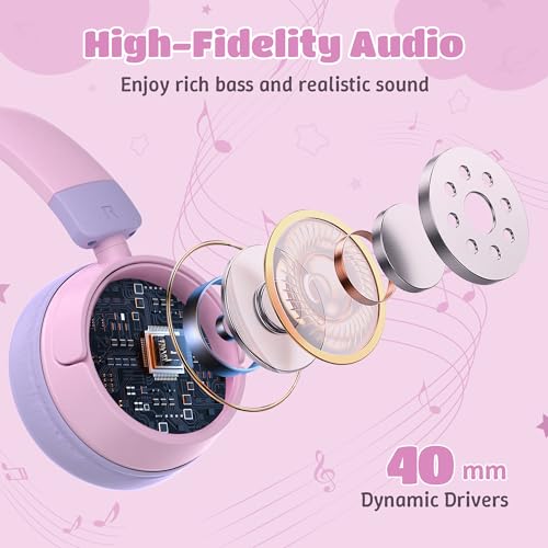 Kids Headphones Bluetooth for Girls, Toddler Headphones Wireless for School | 85/95dB Volume Limited, 50H Playtime, Bluetooth 6.0, Built in Mic, Fast Charging for Tablet, iPad, Cellphone - color: Pink