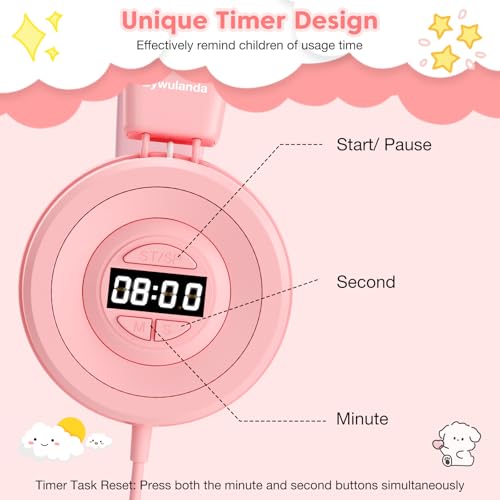 Bywulanda USB-C Kids Headphones with Digital Timer, Pink | Foldable Adjustable Lightweight, 85/94dB Volume Limit, On-Ear with Microphone, For Toddler Students Tablet iPad - color: Pink
