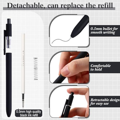 Epakh Gel Pens, 10 Pcs 0.5mm Quick Dry Black Ink Fine Point Smooth Writing Pens High End Series Retractable Aesthetic Ballpoint for Office School Supplies Women Men Gifts (Black,Classic) - color: Black, style: Classic