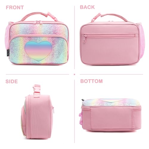 FlowFly Kids Lunch box Insulated Soft Bag Mini Cooler Back to School Thermal Meal Tote Kit for Girls, Boys,Glitter-RainBow - color: Glitter-RainBow