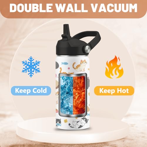 Cat Gifts for Cats Lovers, Cute Water Bottle with Straw Lid, 16 oz Cat Water Bottle, Stainless Steel Insulated Tumbler, Cute Cats Birthday Cups Gifts for Boys Girls - color: Cats