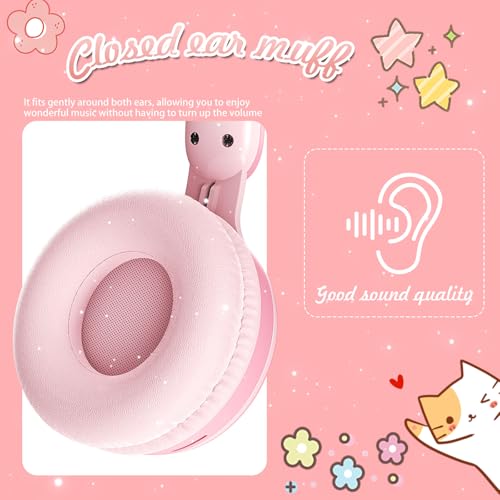 Kids Bluetooth Cat Ear Headphones LED Light, Noise Cancelling, Pink | Delight your child with these stylish LED cat ear headphones premium noise cancellation, built-in mic, and wireless ease. - color: Rabbit Pink