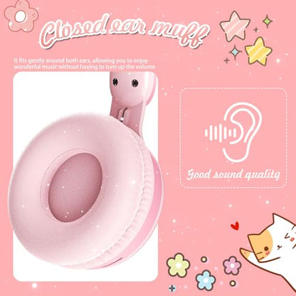 Kids Bluetooth Cat Ear Headphones LED Light, Noise Cancelling, Pink | Delight your child with these stylish LED cat ear headphones premium noise cancellation, built-in mic, and wireless ease. - color: Rabbit Pink