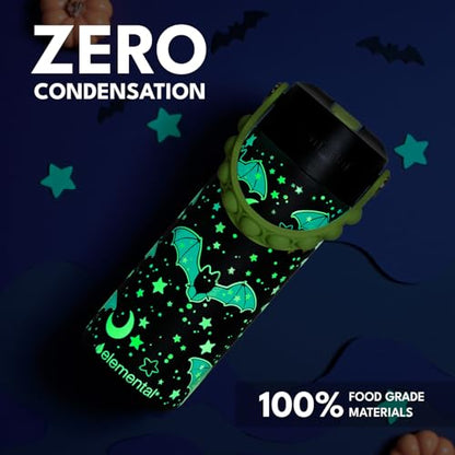 Elemental Insulated Kids Water Bottle, Stainless Steel Water Bottle with Straw Lid & Pop-It Handle, Leak-Proof Water Bottles for School, Boys or Girls, Travelling and Sports, 18oz - Glow Bats - color: Glow Bats