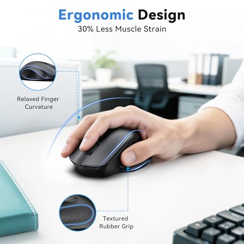 TECKNET Wireless Mouse for Laptop, (BT5.2/3.0 & 2.4G) Bluetooth Wireless Mouse, Silent Click, 5-Level Adjustable DPI, Ergonomic Portable Computer Mice for Laptop, PC, MacBook, Chromebook - color: Dark Grey