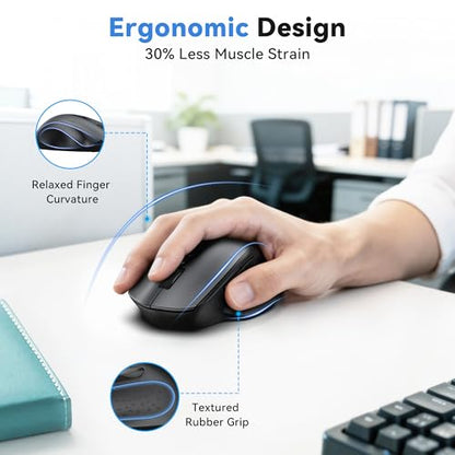 TECKNET Wireless Mouse for Laptop, (BT5.2/3.0 & 2.4G) Bluetooth Wireless Mouse, Silent Click, 5-Level Adjustable DPI, Ergonomic Portable Computer Mice for Laptop, PC, MacBook, Chromebook - color: Dark Grey