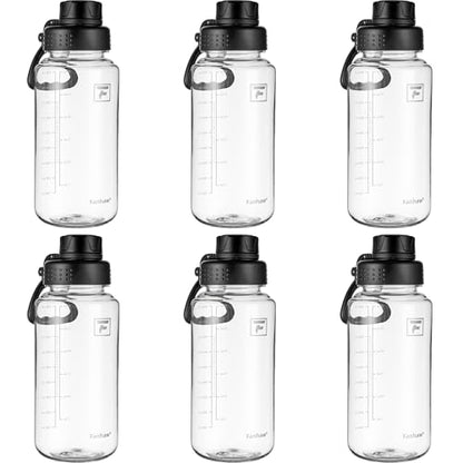 Fanhaw 32 oz Clear BPA-Free Tritan Water Bottle with Fast-Flow Spout Lid (6 Pack), BPA-Free & Leak-Proof Wide-Mouth Reusable Bottle for Gym, School & Office, Back to School Essentials (Clear&Black) - color: Clear&Black, style: 32 Ounces (Pack of 6)