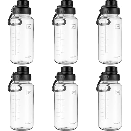 Fanhaw 32 oz Clear BPA-Free Tritan Water Bottle with Fast-Flow Spout Lid (6 Pack), BPA-Free & Leak-Proof Wide-Mouth Reusable Bottle for Gym, School & Office, Back to School Essentials (Clear&Black) - color: Clear&Black, style: 32 Ounces (Pack of 6)
