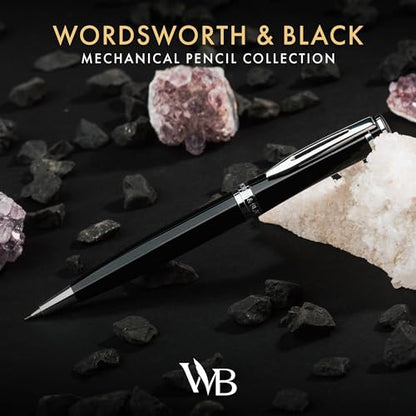 Wordsworth and Black Mechanical Pencil Graphite Lead- Stunning Luxury Metal Pencil, Black Lacquer Chrome Finish, 0.7mm Led, Best Gift Set for Men & Women, Professional Executive Office Pencils - color: Black Chrome