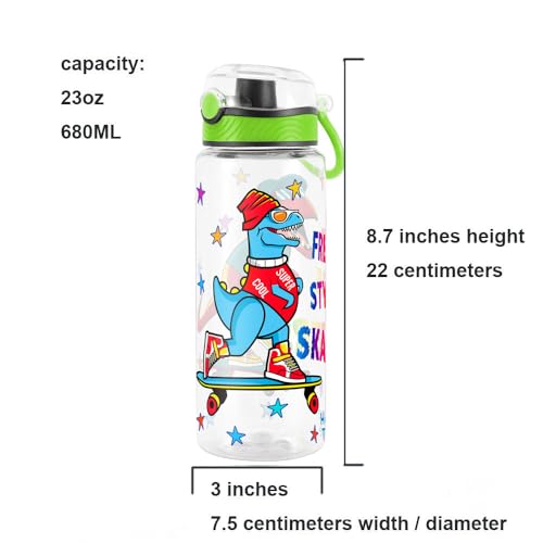 Cute Water Bottle for School Kids Girls, BPA FREE Tritan & Leak Proof & Easy Clean & Carry Handle, 23oz/ 680ml (Skateboarding) - color: Skateboarding