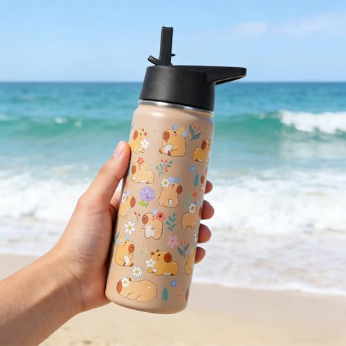Capybara Water Bottle with Straw - 510ml/18oz Cute Stainless Steel Water Bottles,Capybara Cup Insulated and Cold-keeping,Bpa-free Water Bottle,Capybara Stuff Gifts for Boys Girls Outdoor Sports - size: 18 Ounces