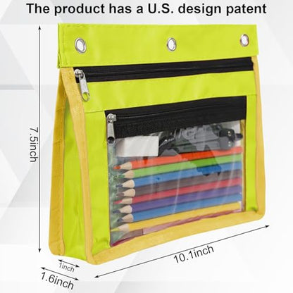 YoeeJob 2 Pack 1 Inch Expandable Zipper Pencil Pouches with Clear Window for 3 Ring Binder, Suitable for School & Office（Yellow） - color: Yellow