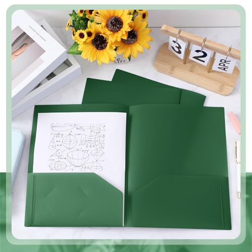 Gueevin 24 Pcs Plastic Folders with Pockets, Back to School Two Pocket Folder Fit Letter Size, Heavy Duty School Business Card Holder for Home Office, 11. 61 x 9. 45 Inches (Dark Green) - color: Dark Green
