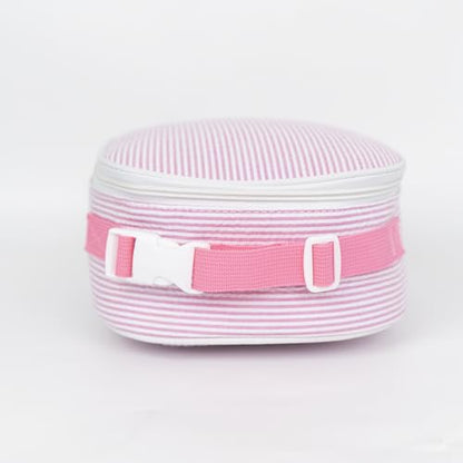 MT WORLD Personalized Lunch Bag Tote Custom Embroidery Name Reusable Seersucker Stripe Pattern Insulated Lunch Box - color: Pink