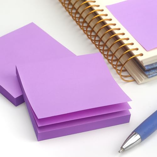 Sticky Notes 3x3 Self-Stick Notes Pads with 6 Bright Colors, Easy to Post for Office, Shool, Home, 6 Pads/Pack, 100 Sheets/Pad (Purple) - color: Purple